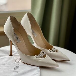 Jimmy Choo Romy White Satin Crystal Runway Wedding Pumps